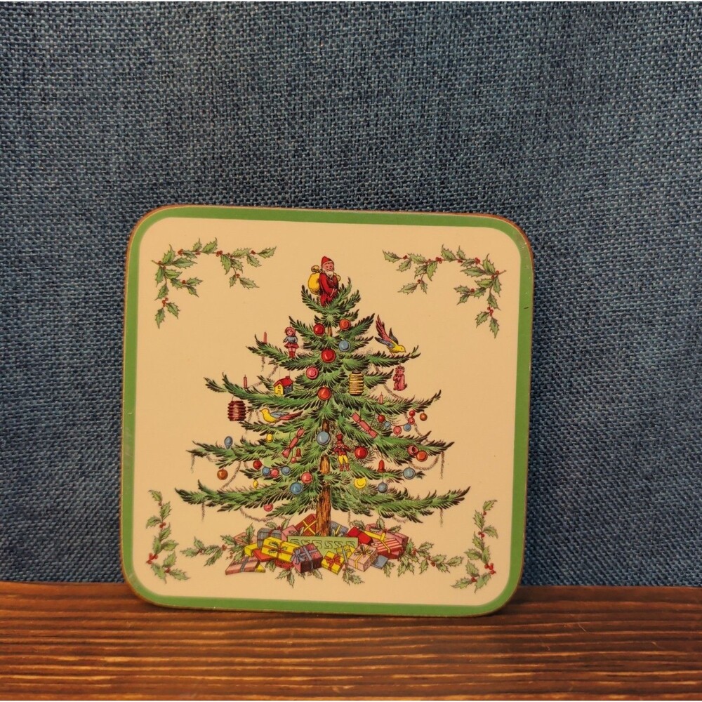 Christmas Tree Cork Back Coaster Holiday Decor Single
